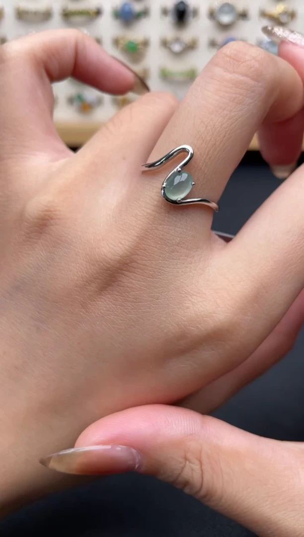 翡翠戒指银S925镶嵌一物一证一礼盒