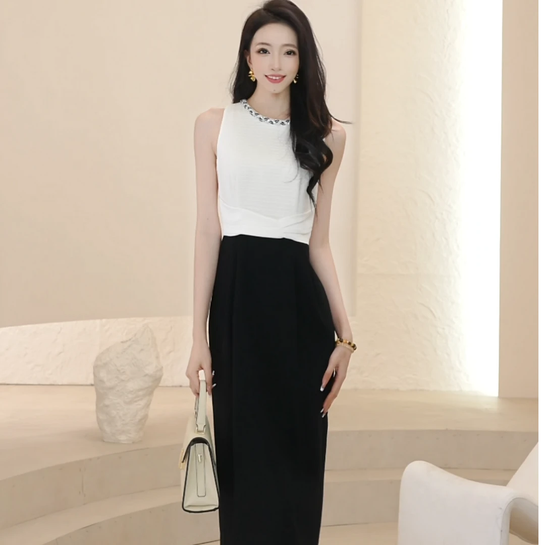 歌力思拼接吊带夏季法式风时尚长裙针织显瘦时尚女装EWF351Y11700