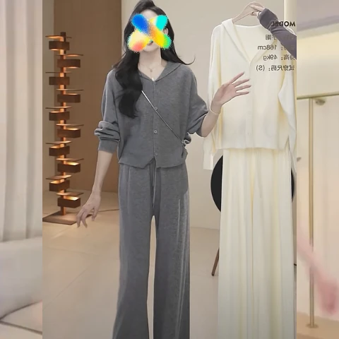 2025春季新款显瘦气质慵懒风针织套装休闲设计师两件套女