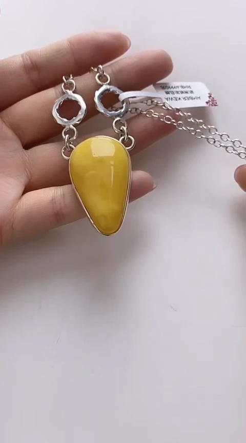 【闪购商品】琥珀裸石银S925镶嵌蜜蜡项链