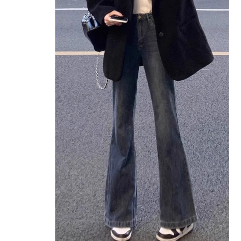 微喇牛仔裤女春秋大码胖妹妹mm高腰显瘦小个子梨型身材喇叭裤