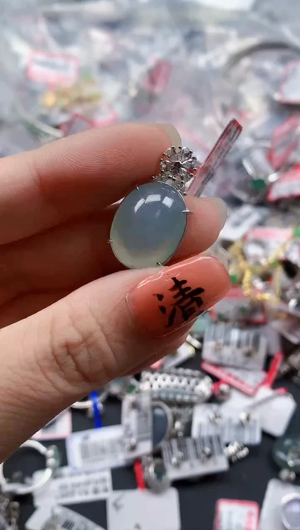 银S925镶嵌戒指翡翠天然A货缅甸翡翠