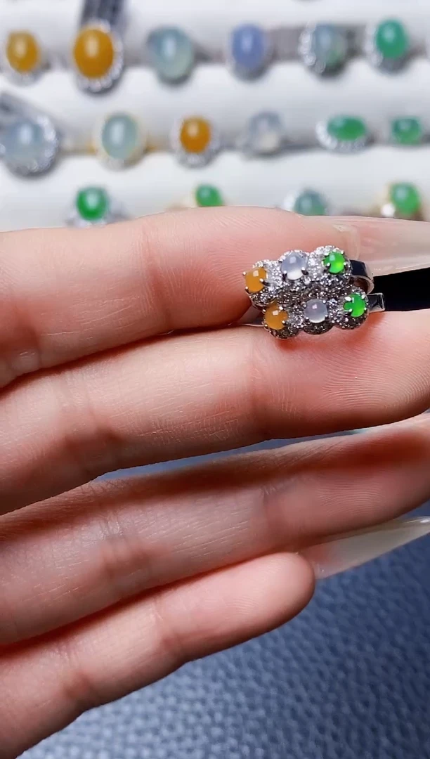 银S925镶嵌戒指翡翠0857