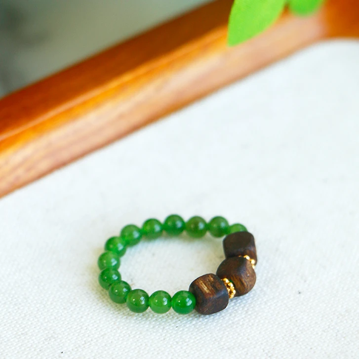 天然和田玉正阳绿4mm戒指时尚简约