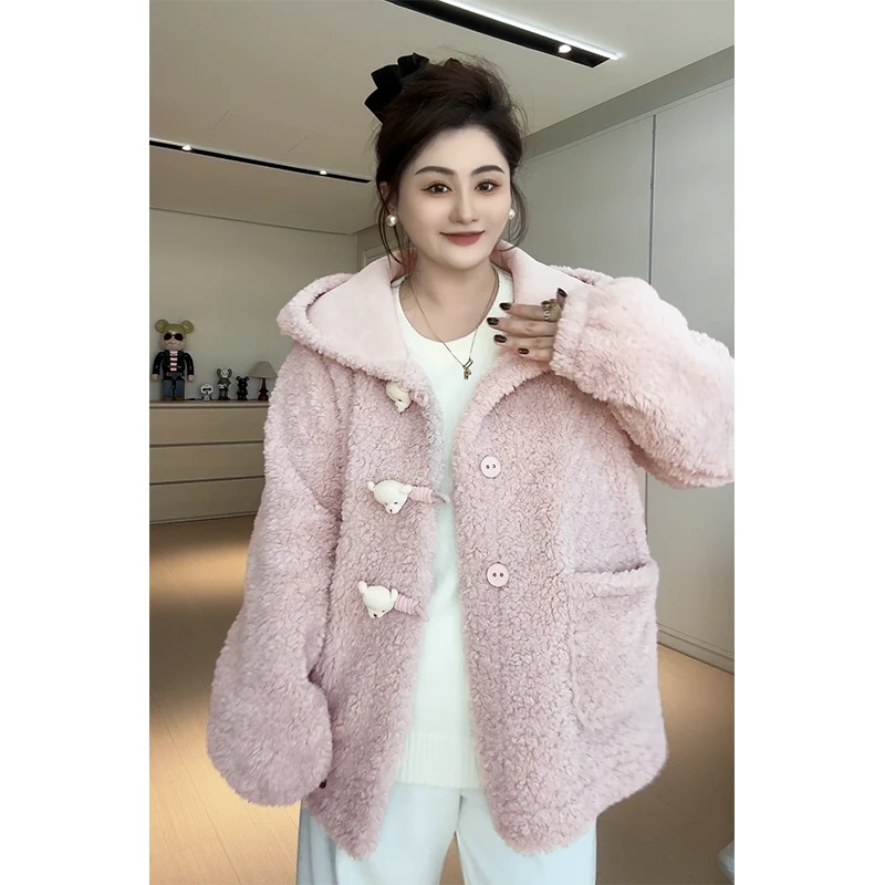 【胖佳佳】可爱印记 皮毛一体连帽外套秋冬减龄百搭H624Z19651