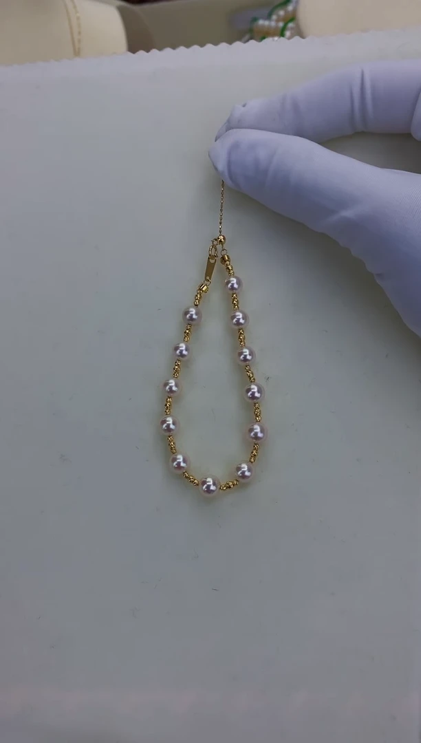 18K金镶嵌DA海水珍珠 GD141 6-7 天女隔珠手链