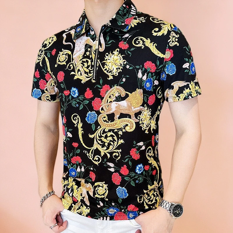 欧洲站夏季新款男士休闲半袖时尚轻奢高品质欧货冰丝半拉链POLO衫