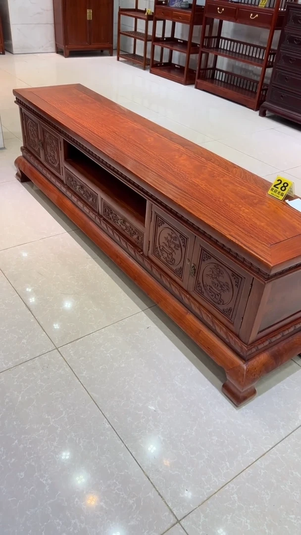 紫檀木类书柜狮****家缅花大果紫檀电视柜2.2米