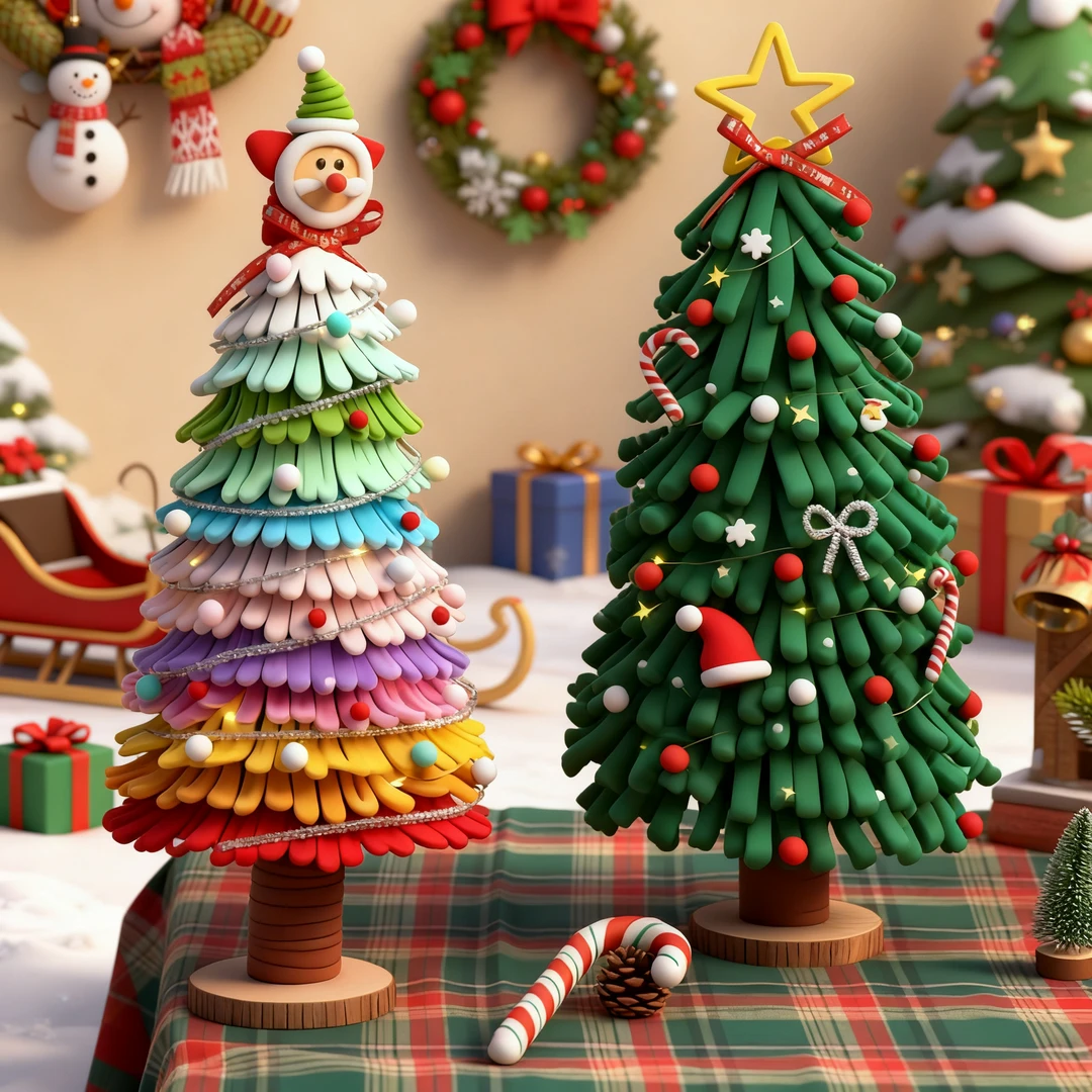 圣诞节扭扭棒圣诞树发光桌面装饰摆件儿童手工DIY材料包节日礼物