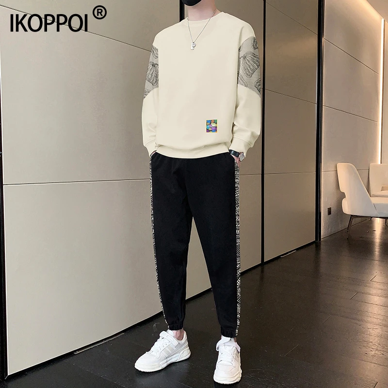 韩版运动休闲套装男士春夏季新款潮流印花卫衣搭配帅气卫裤两件套