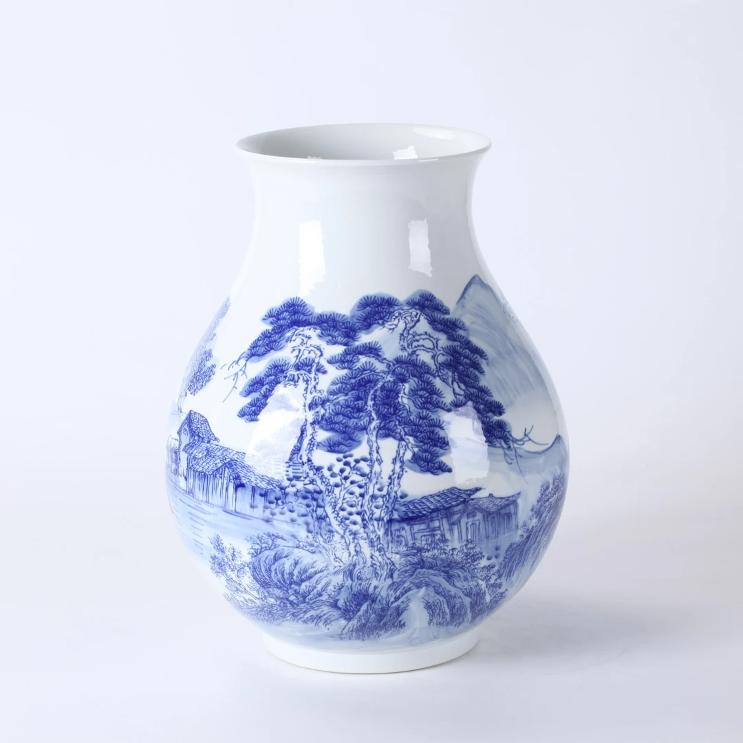 景德镇青花溪山秋晴福筒樽瓶