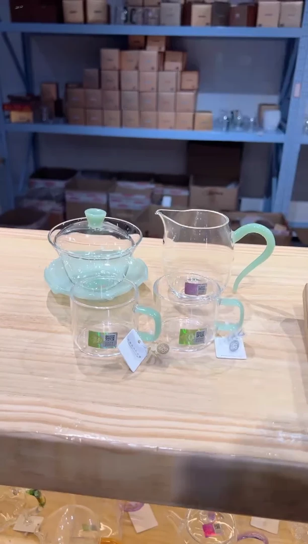 禾器-荷叶盖碗-浅玉色+慕然茶海-浅玉色+++