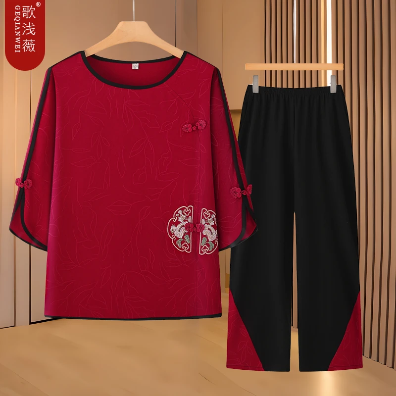 新款中老年人奶奶夏装套装妈妈夏季两件套老人老太太夏天穿的衣服