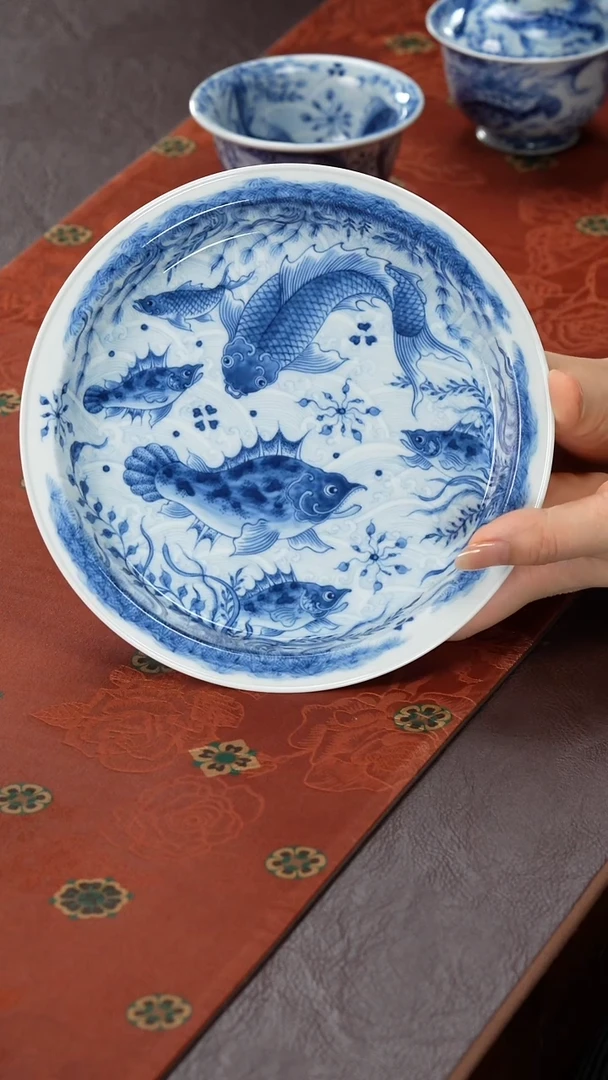望月怀古淡海水满绘鱼藻壶承
