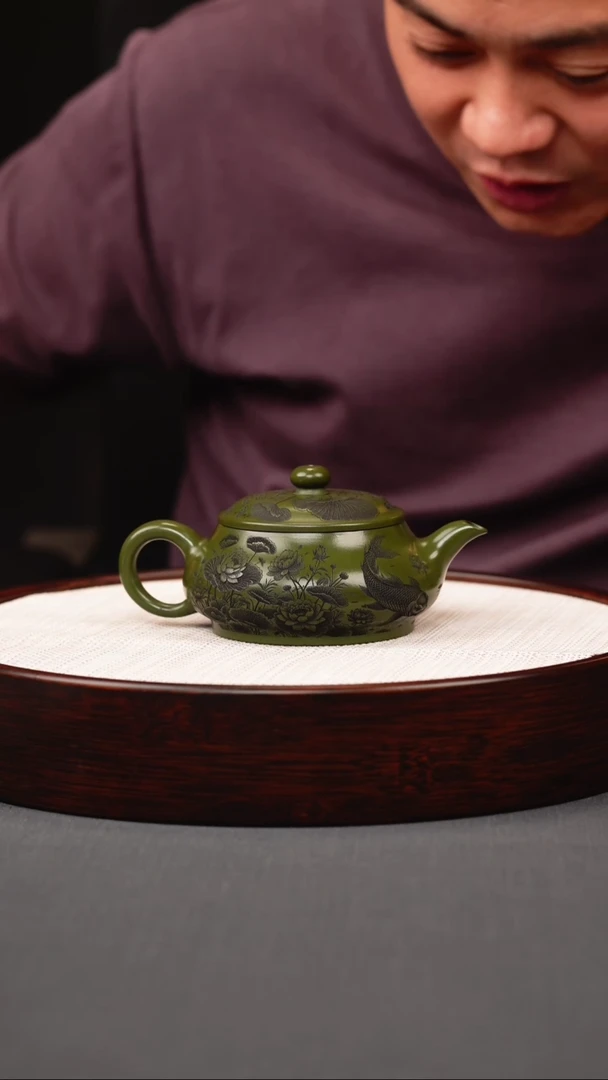 茶壶紫砂绿泥鱼明炉