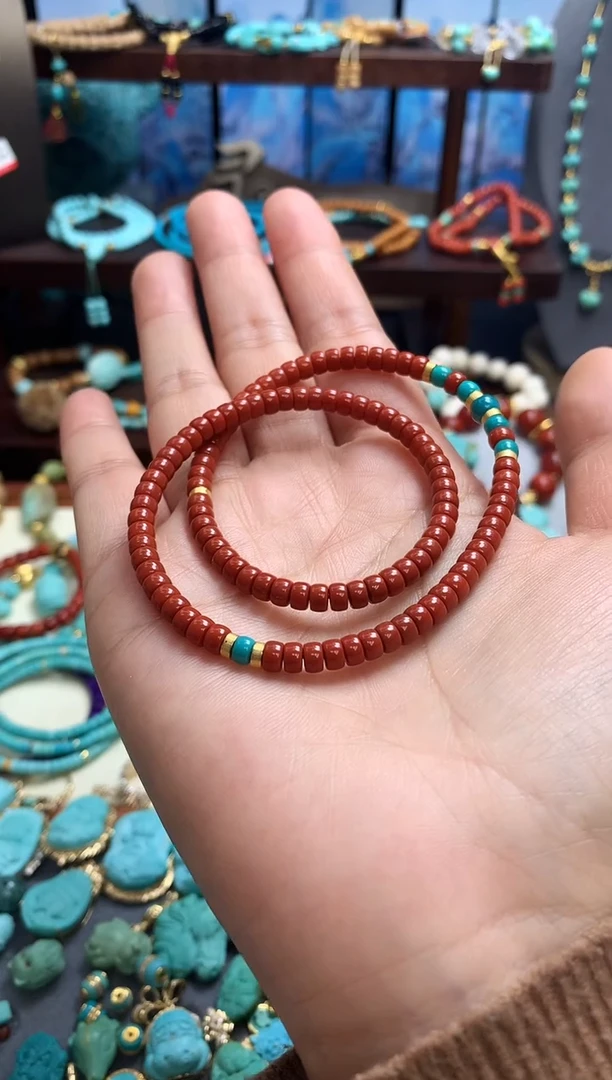 18K金镶嵌手链南红玛瑙双圈手串