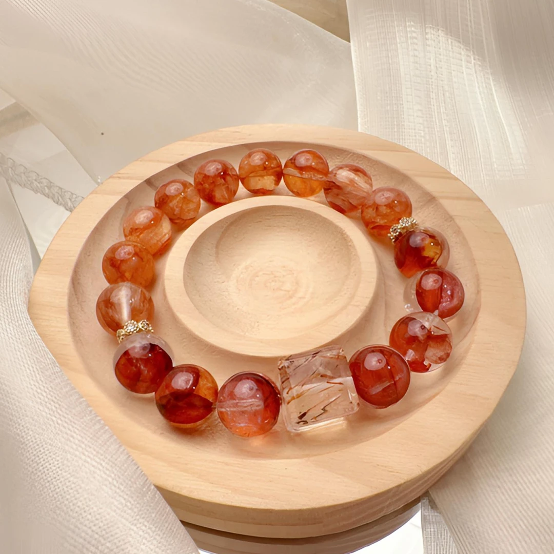 【新年战串】【好运锦鲤】幸运之石红胶花+黑金方块手串好运锦鲤附身