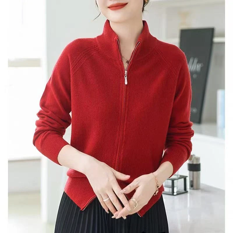 迈2】春季新款立领拉链毛衣外套宽松针织开衫