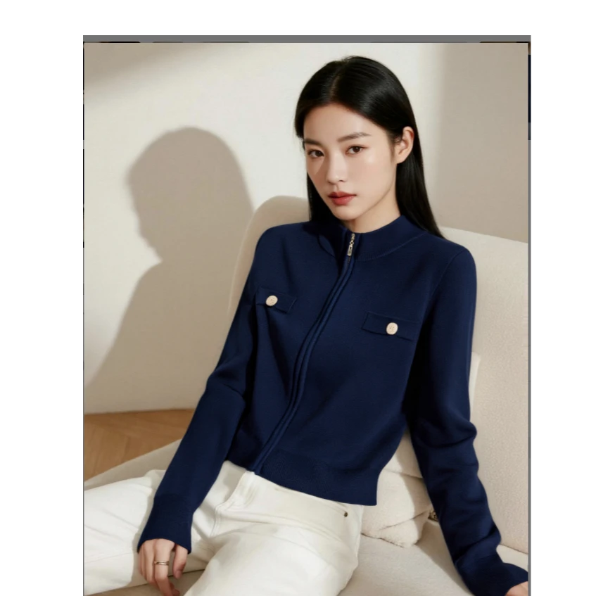 晚白【新品】拉链针织开衫女25052562