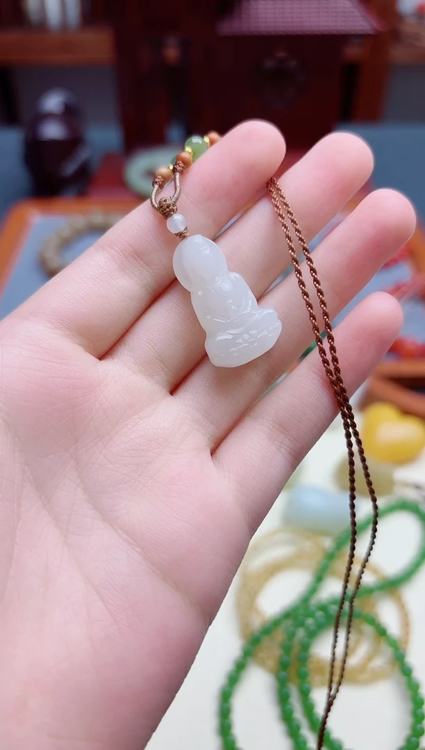 和田玉未镶嵌颈饰白玉观音吊坠HX