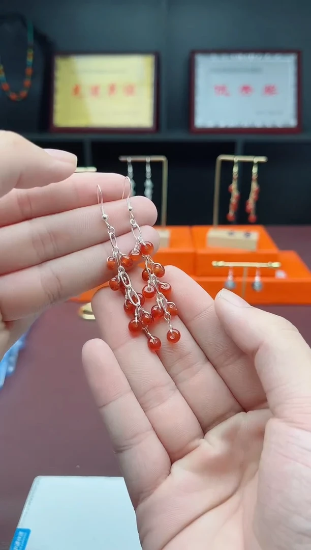 银S925镶嵌耳饰玛瑙/玉髓323红