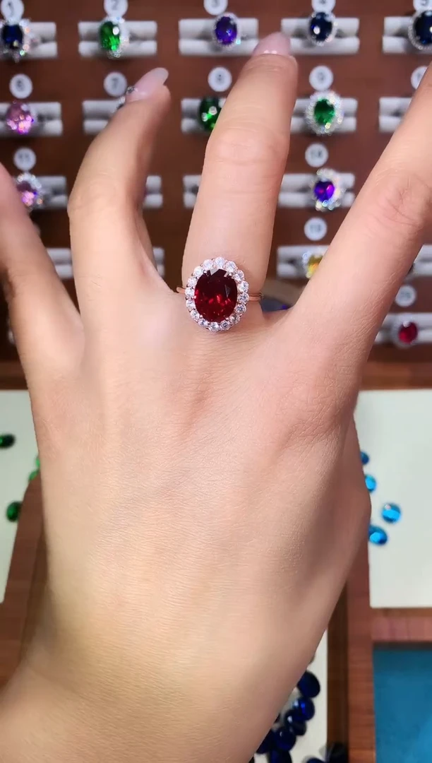 无925银酒红戒指