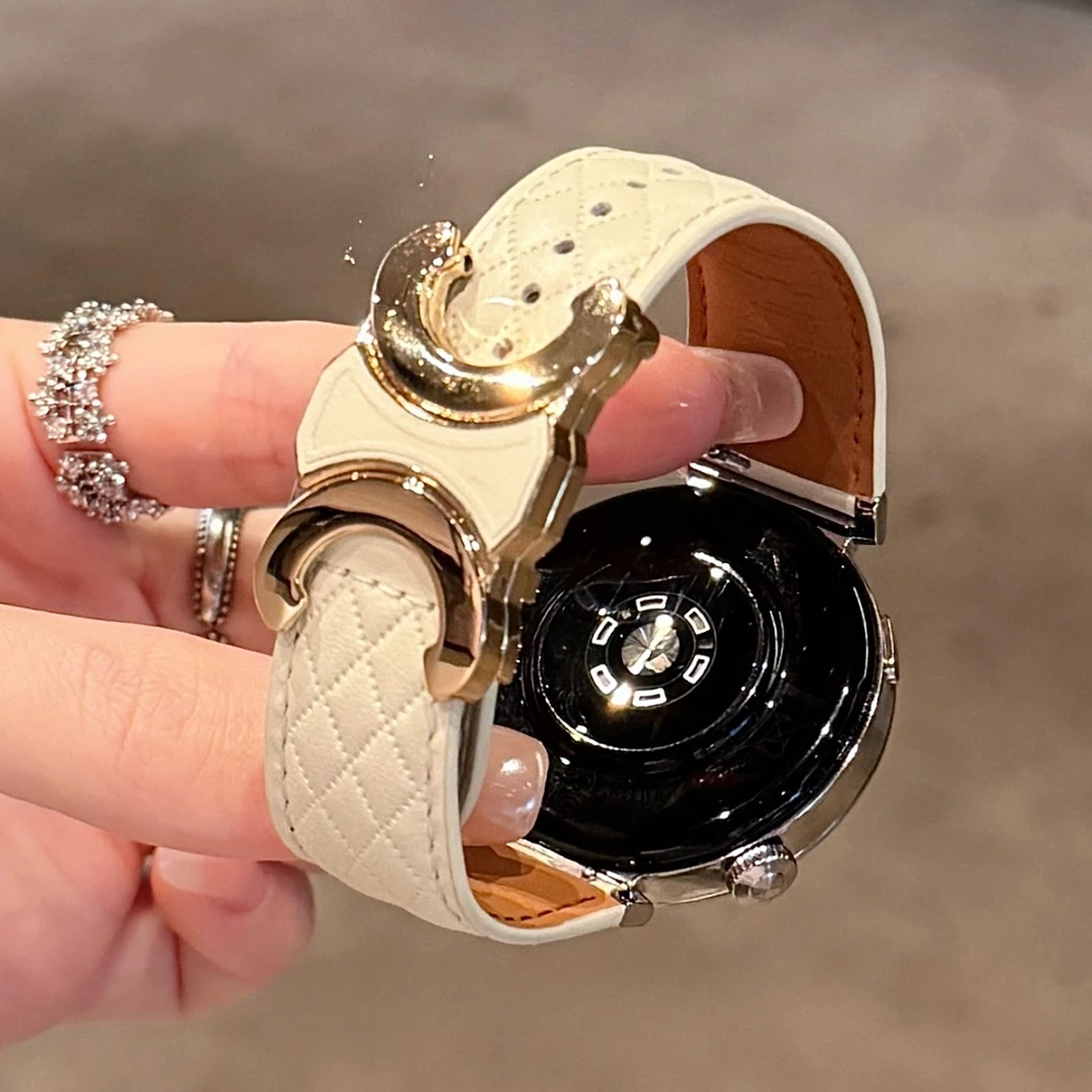 适用华为菱格纹C字磁吸扣皮质手表表带watch4watch5GT4GT5GT6pro