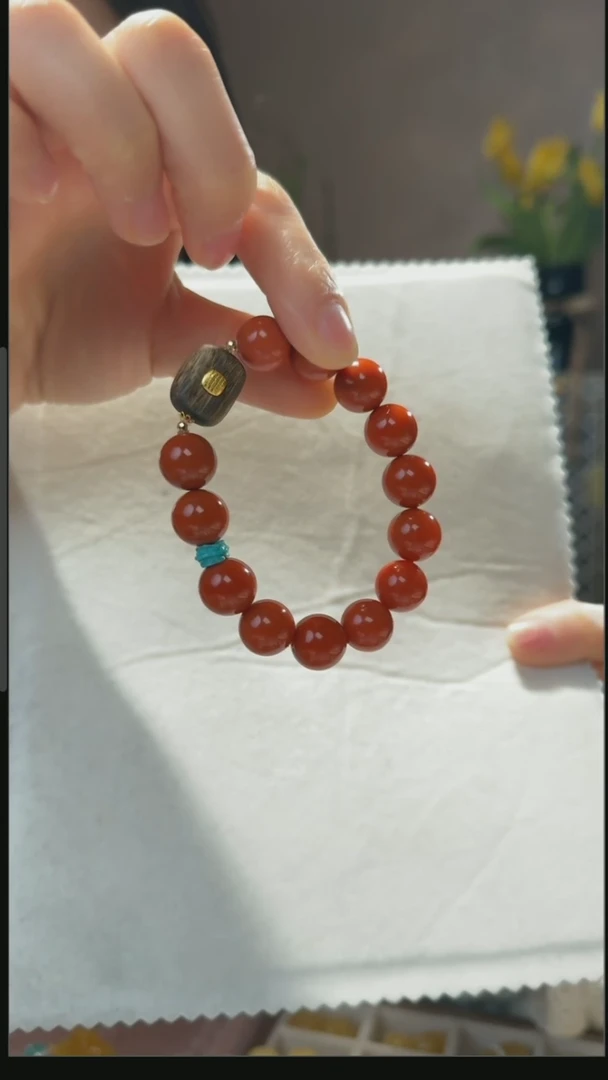 【闪购商品】南红玛瑙手串18K金镶嵌天然南红手串
