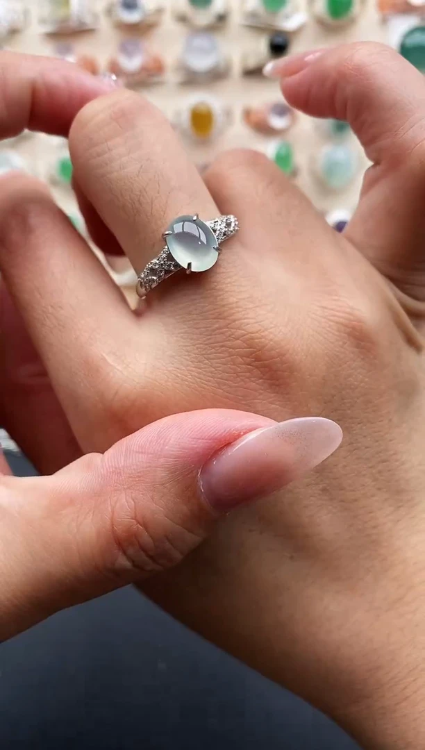 银S925镶嵌戒指翡翠缅甸天然A货翡翠111  2-3