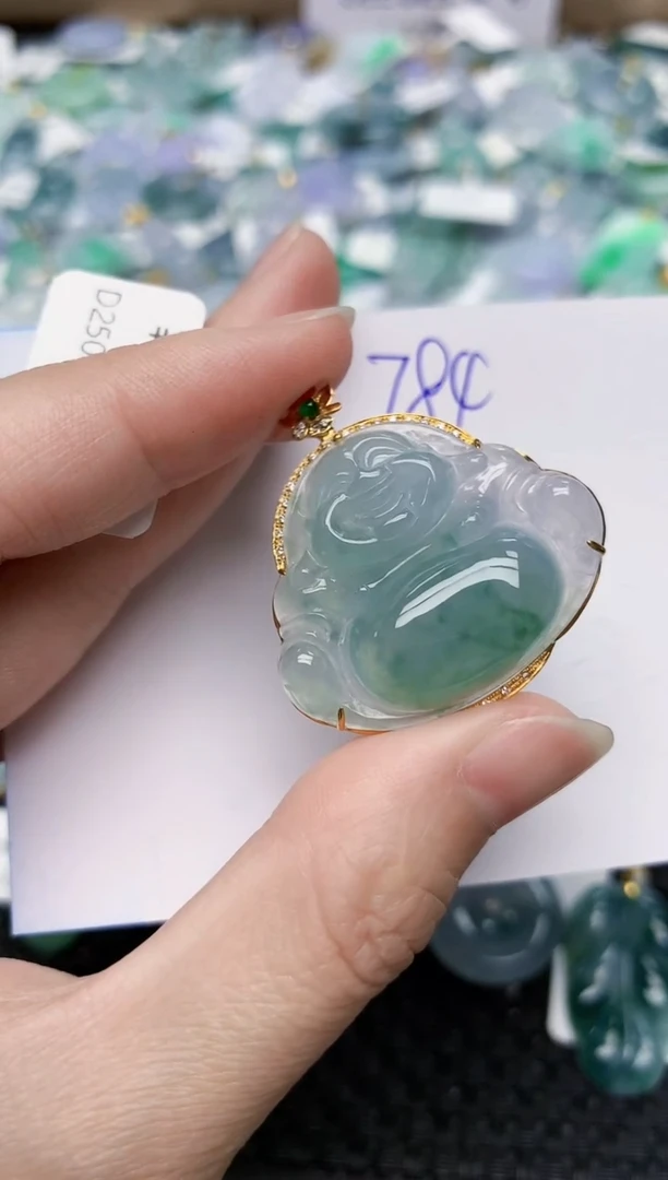 翡翠18K金镶嵌颈饰天然缅甸A货翡翠百元以上9元证书费自理