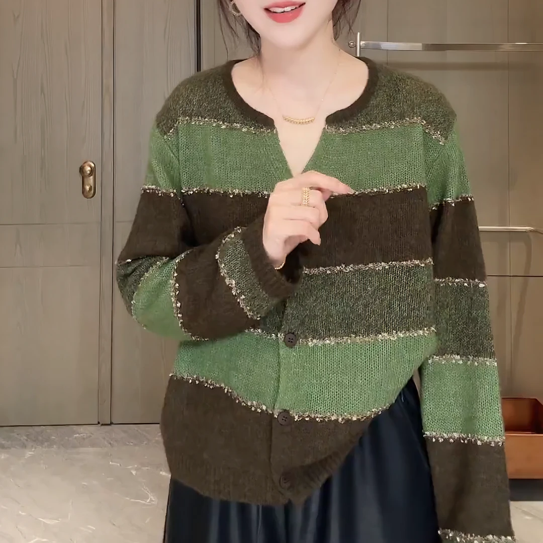 【枫糖秋日】秋冬氛围感拉满气质针织开衫条纹软糯毛衣女LK2506690