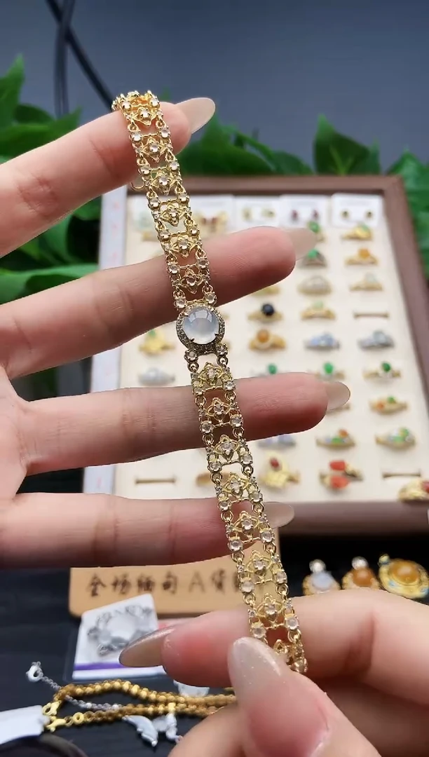 银S925镶嵌手链翡翠12