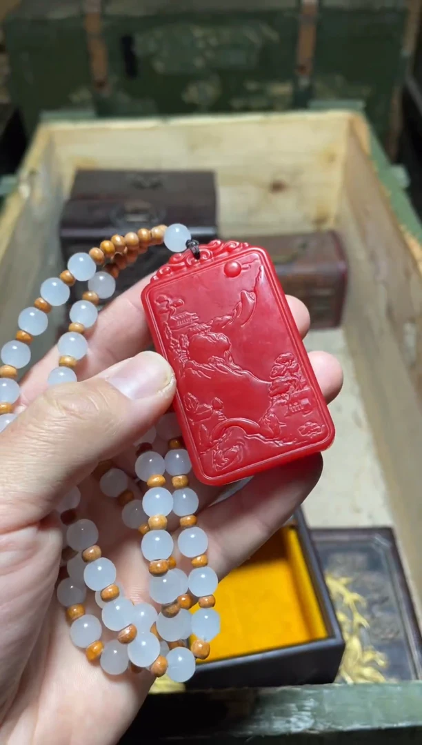 【闪购商品】红双面工山水牌1件