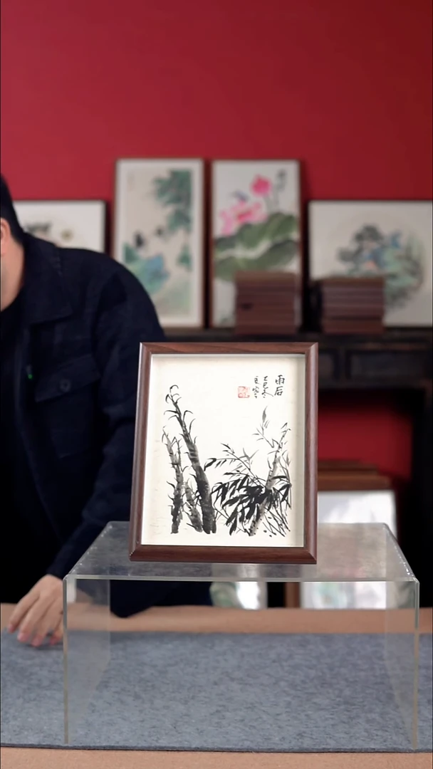 国画纯手写纯手绘带框尺寸-23*28摆台