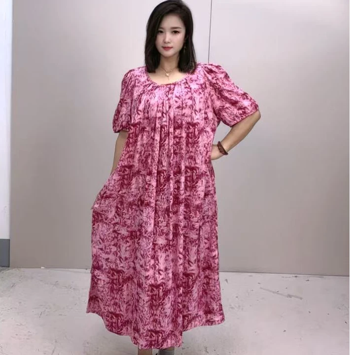 大码棉绸百褶连衣裙（115裙长）