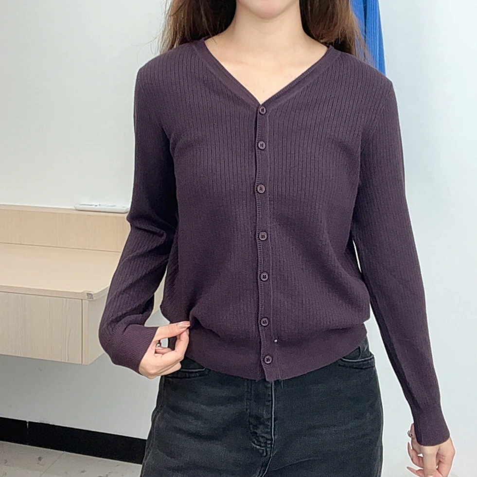 修身通用秋季针织时尚V领毛针织衫开衫毛衣可机洗