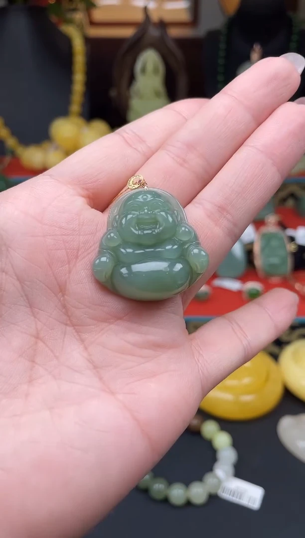 和田玉18K金镶嵌颈饰吊坠b144