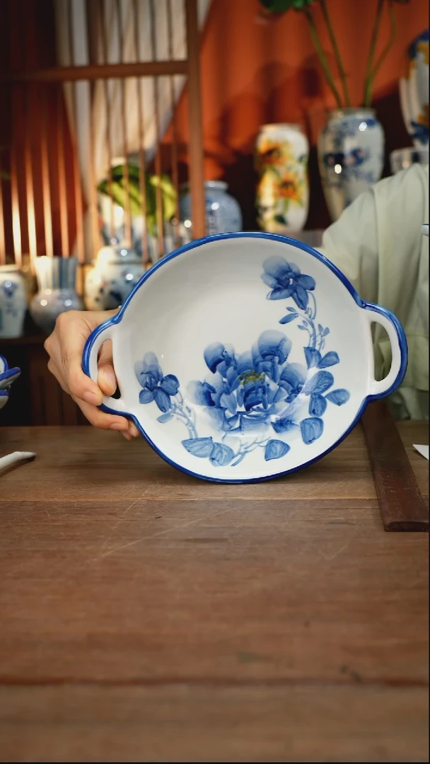 瓷片【简家甄选】景德镇设计师釉下手绘陶瓷餐具