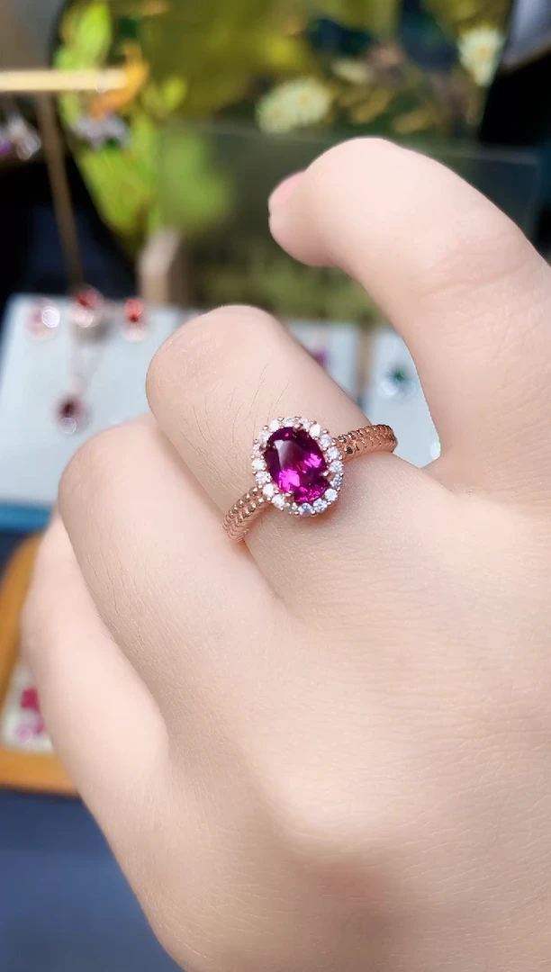 银S925镶嵌戒指石榴石天然镁铝