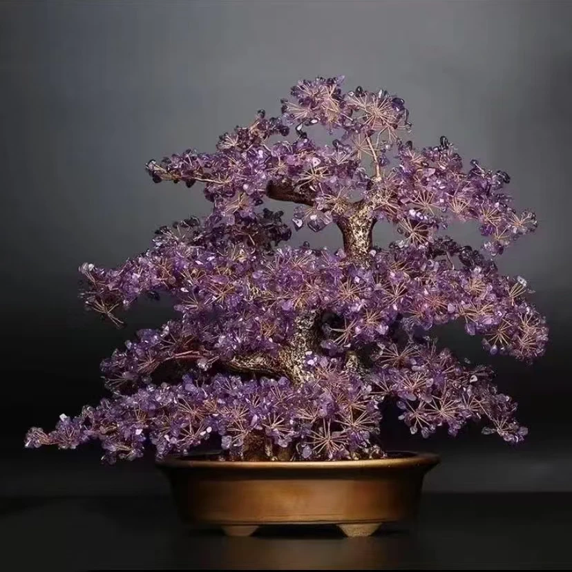 S紫水晶发财树黄水晶招财摇钱树家居客厅摆件玄关店铺开业礼