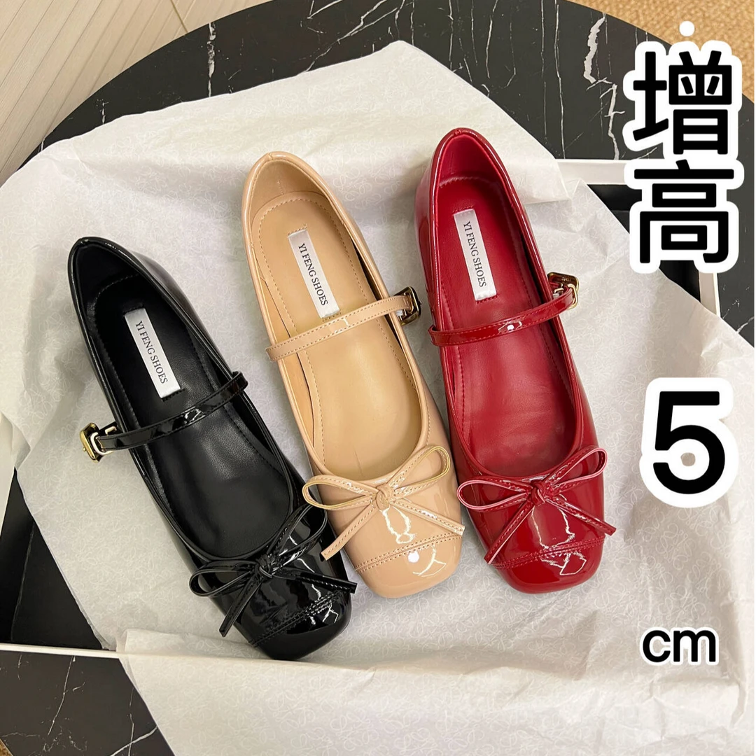 甜甜女孩·欧若风~法式增高5cm小个子玛丽珍鞋25新款蝴蝶结浅口鞋