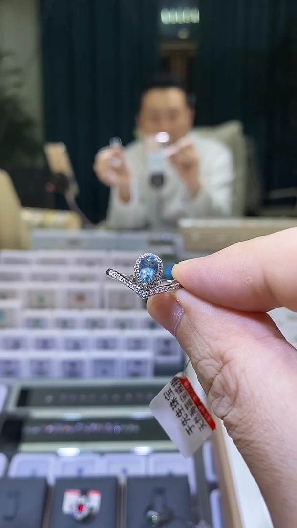银S925镶嵌戒圈海蓝宝石天然海蓝宝