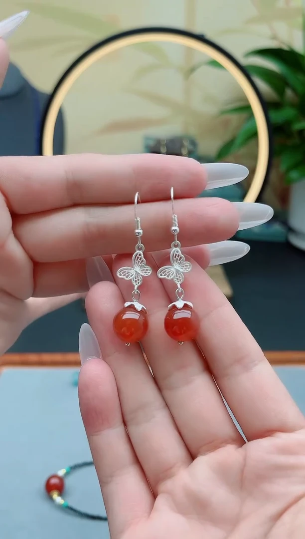玛瑙/玉髓耳饰银S925镶嵌306