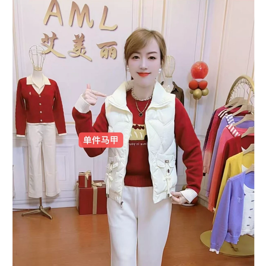 AML5 中国结挂饰冬季新款时尚百搭显瘦保暖立领精梳棉马甲背心