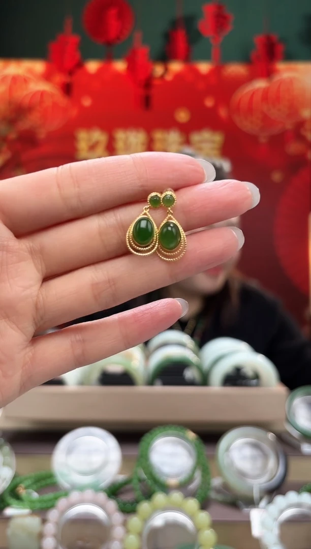 【闪购商品】和田玉耳饰银S925镶嵌凤尾花耳坠