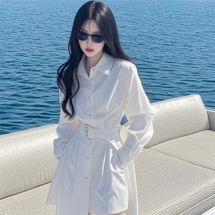 2025新款今年流行爆款小个子漂亮独特小香风白色不规则衬衫连衣裙