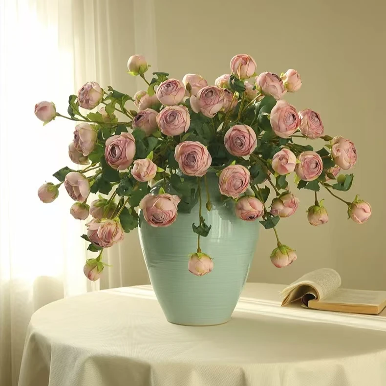 仿真花烤边茶玫瑰新款欧式浪漫家居客厅高端室内餐桌玄关插花摆件