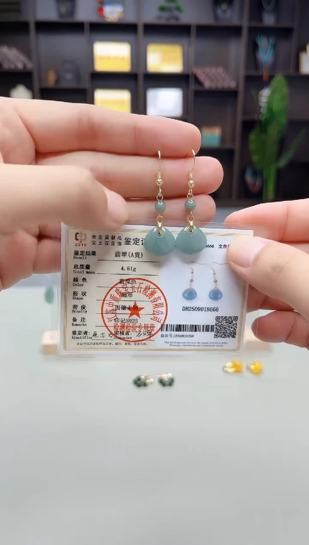 银S925镶嵌翡翠耳饰328000