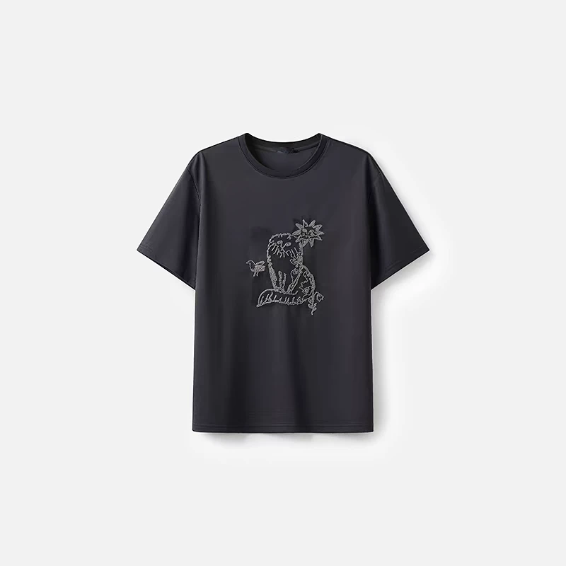 1503商场同款圆领宽松独特T恤女25春季新款休闲短袖上衣