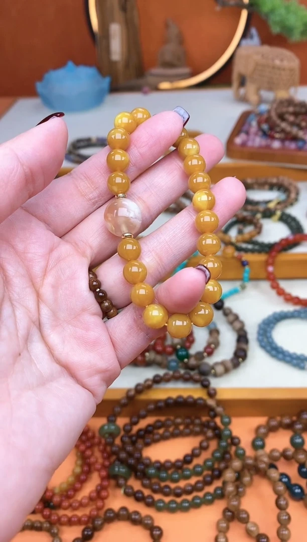 【闪购商品】蜜蜡手链未镶嵌单圈蜜蜡玛瑙手串